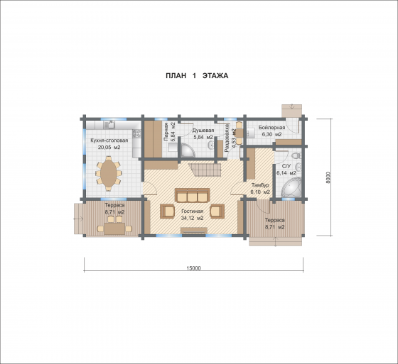 Базовые планировки Баня из клееного бруса Атланта 1